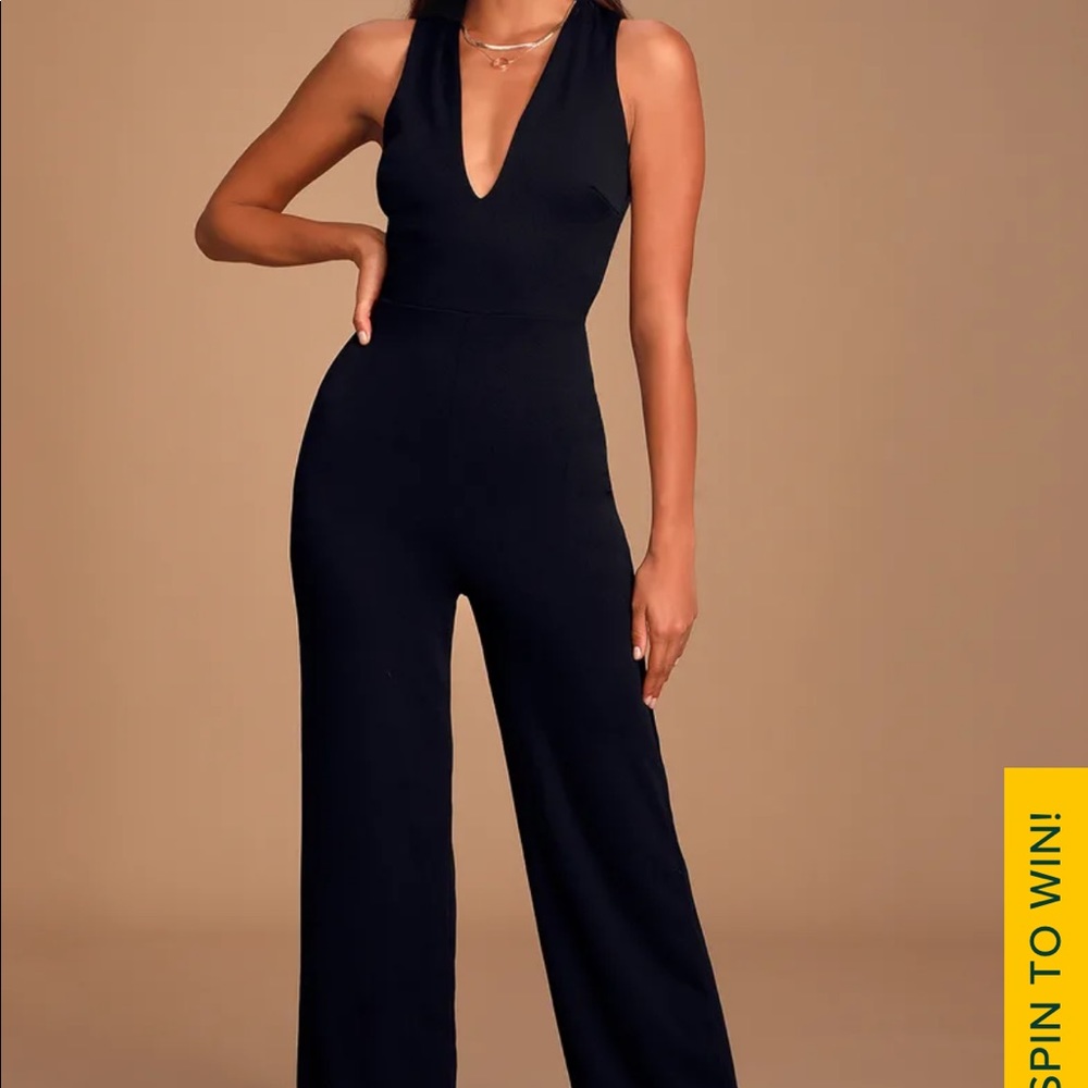 Lulu Thinking Out Loud Black Backless Jumpsuit